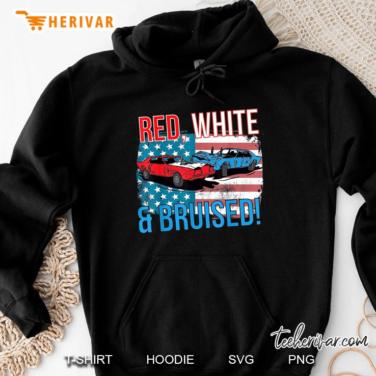 Red White & Bruised American Flag Demolition Derby Car Hoodie