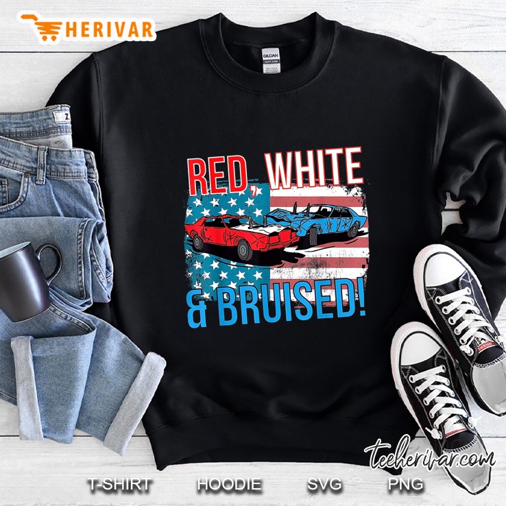 Red White & Bruised American Flag Demolition Derby Car Sweatshirt