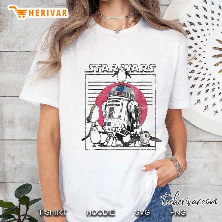 Star Wars Last Jedi Flock Of Porgs Surround R2-D2 Ladies Tee