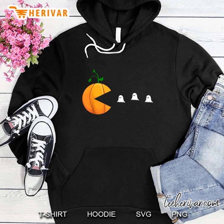 Funny Halloween Pumpkin Pac-Man And Ghosts Hoodie