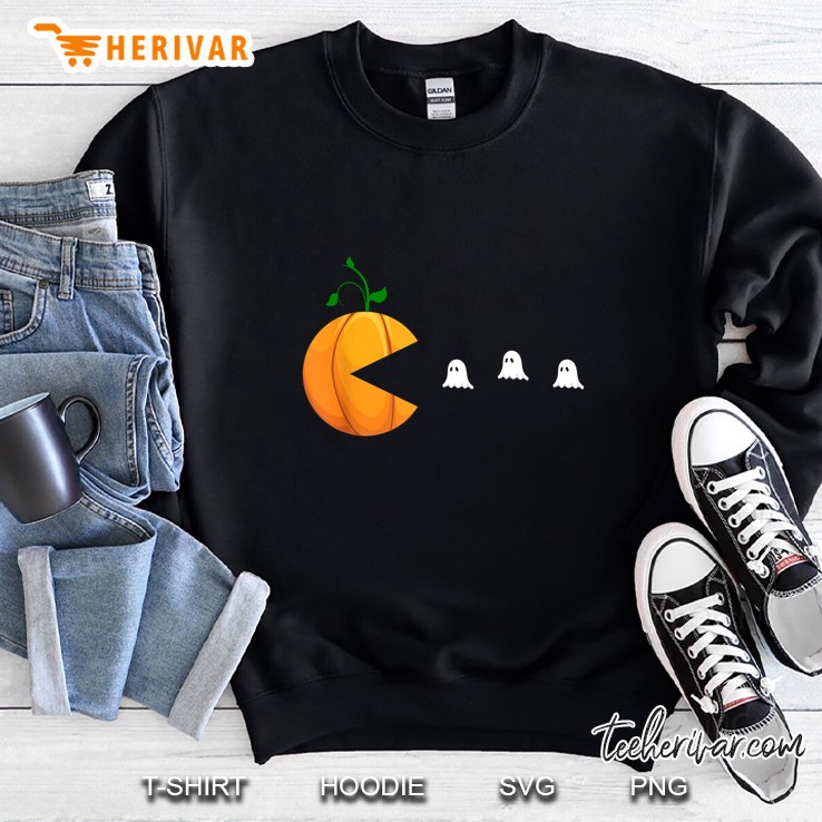 Funny Halloween Pumpkin Pac-Man And Ghosts Sweatshirt