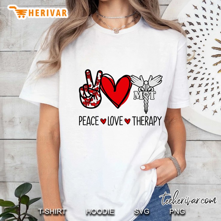 Peace Love Therapy Peace Sign Hand Heart And Caduceus Version Ladies Tee