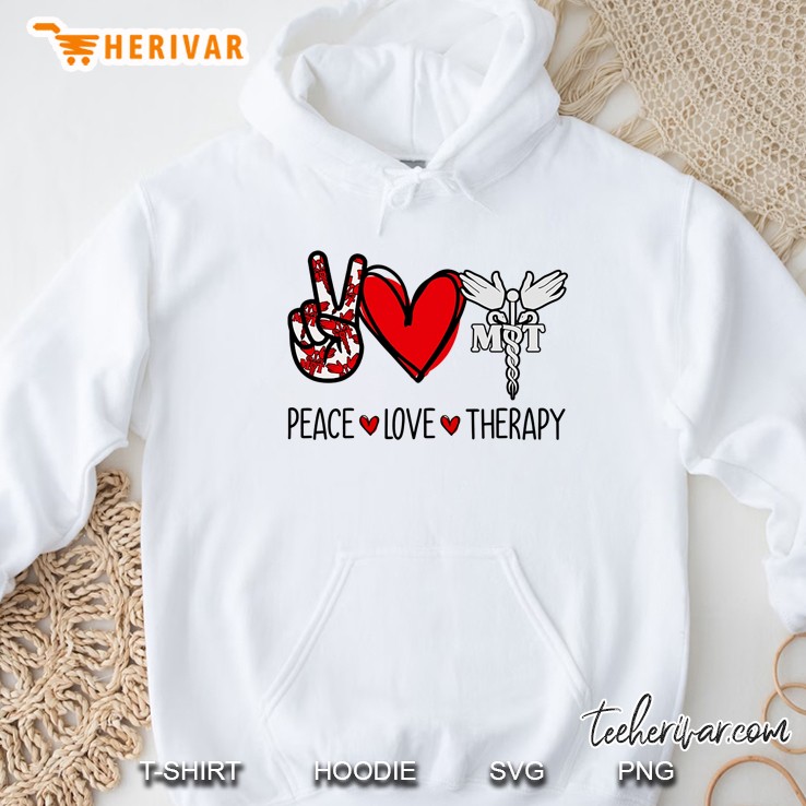 Peace Love Therapy Peace Sign Hand Heart And Caduceus Version Hoodie