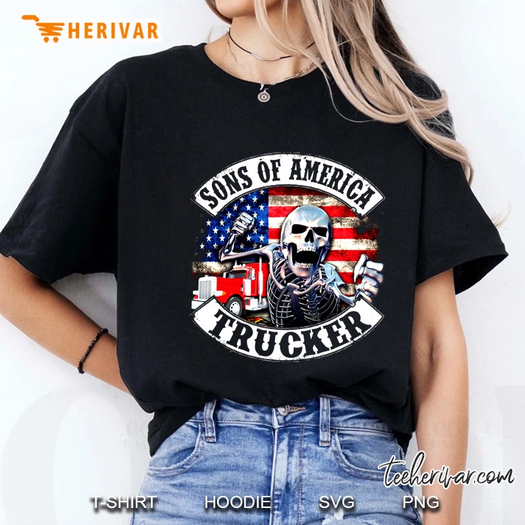 Sons Of America Trucker Skeleton And American Flag Version Ladies Tee