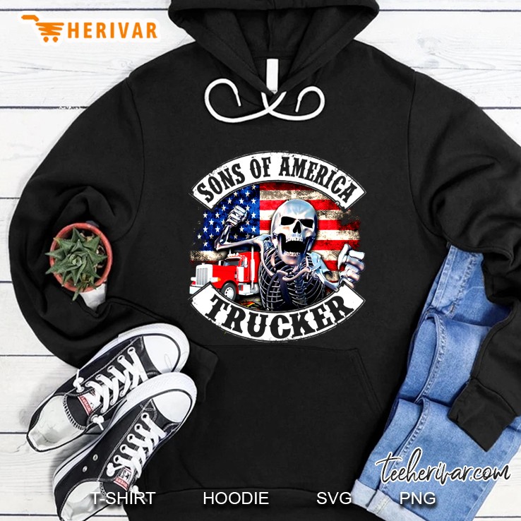 Sons Of America Trucker Skeleton And American Flag Version Hoodie