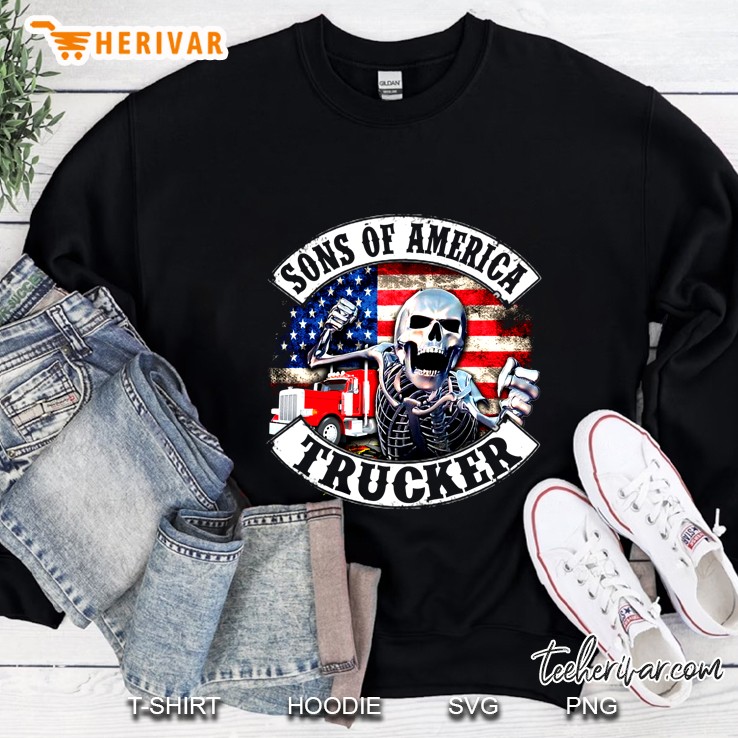 Sons Of America Trucker Skeleton And American Flag Version Sweatshirt