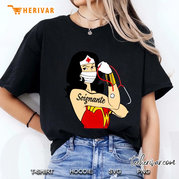 Wonder Woman With Soignante Tattoo And Stethoscope Ladies Tee