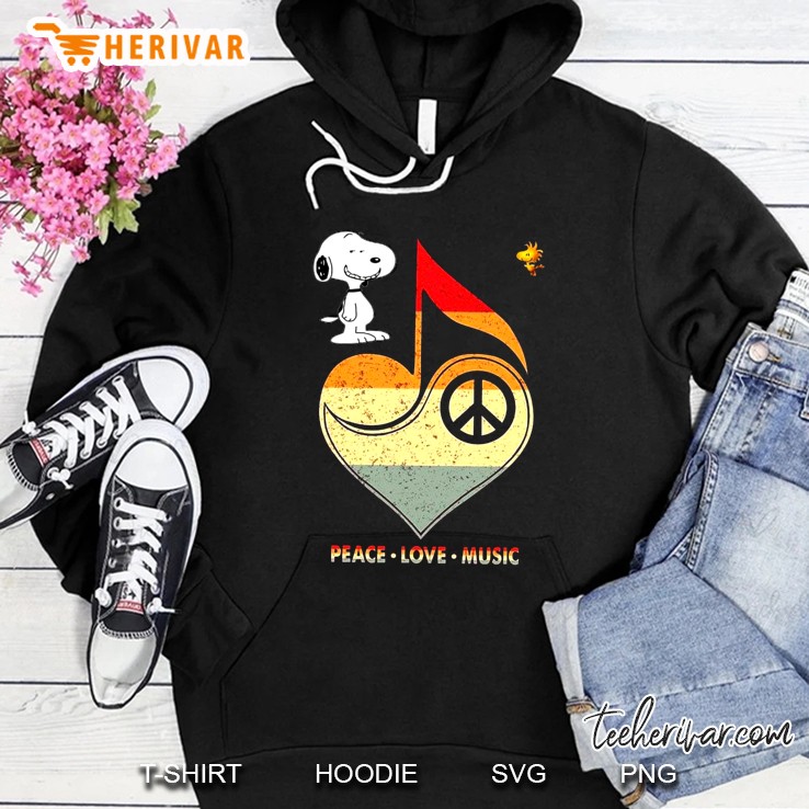 Peace Love Music Snoopy And Woodstock Vintage Version Hoodie