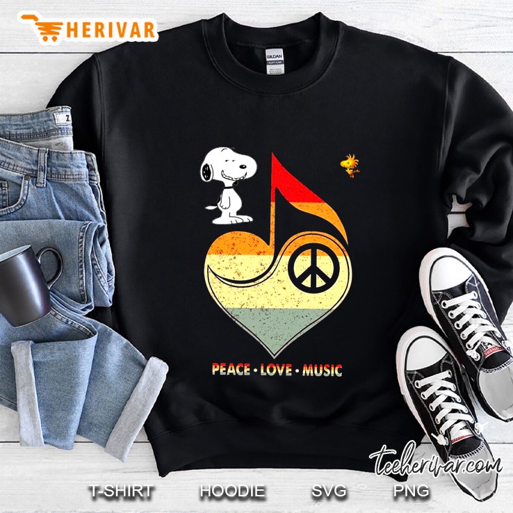 Peace Love Music Snoopy And Woodstock Vintage Version Sweatshirt