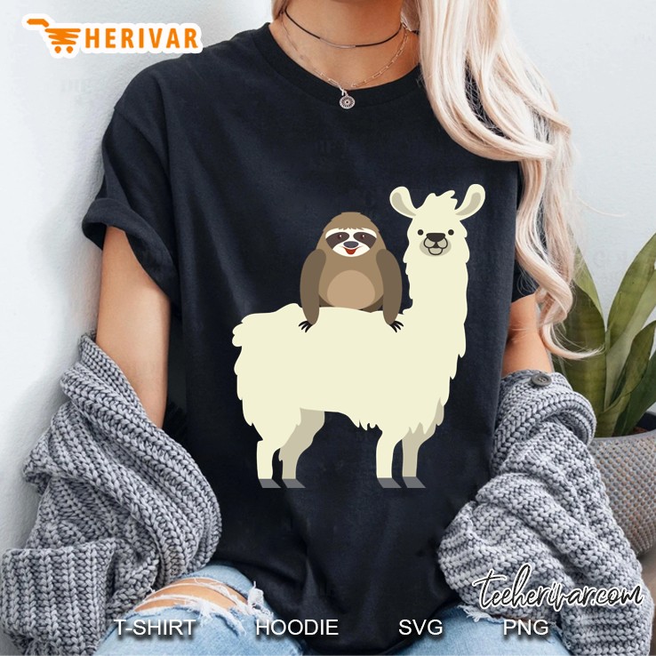 Cute & Funny Sloth Riding Llama Ladies Tee