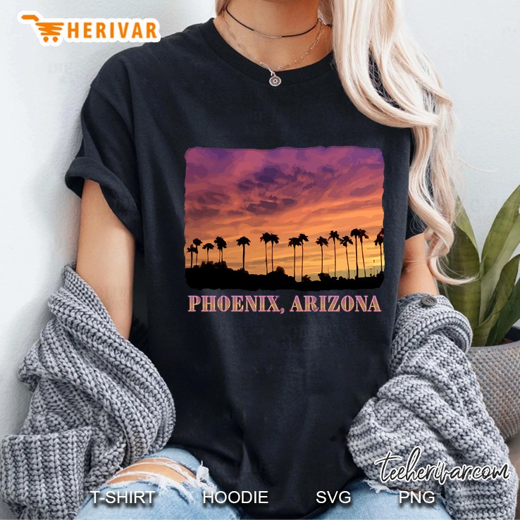 Phoenix, Arizona - Palm Trees, Sunset, Scenic Ladies Tee