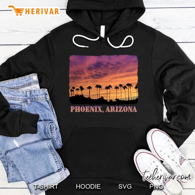 Phoenix, Arizona - Palm Trees, Sunset, Scenic Hoodie