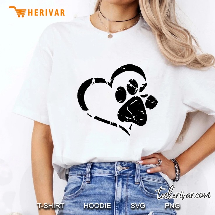 Dog Paw Print And Heart Ladies Tee