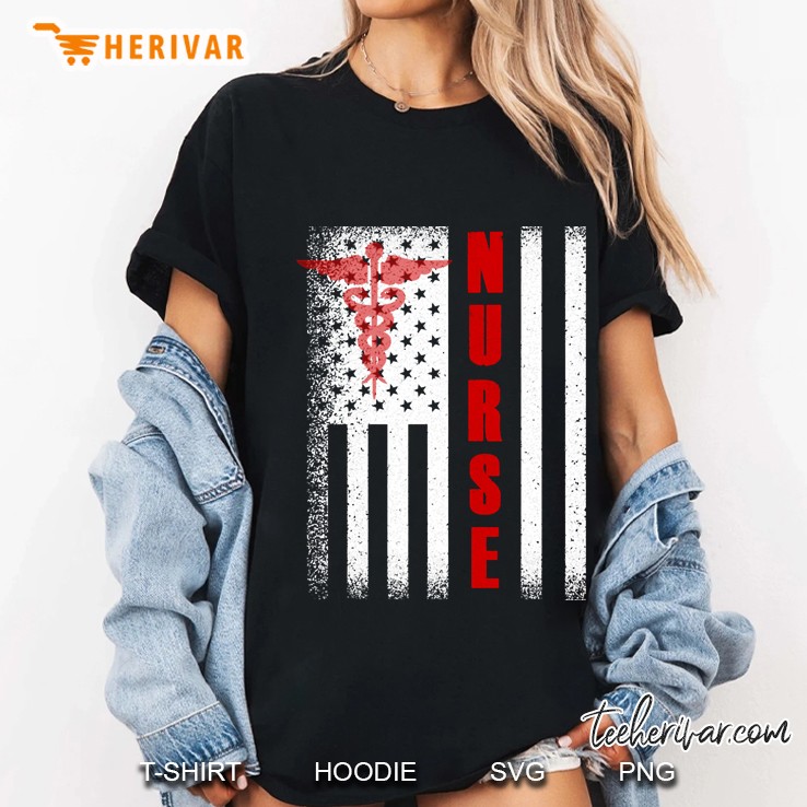 Nurse With Usa Flag Ladies Tee