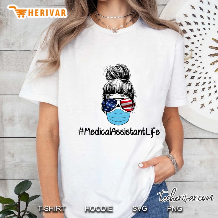 #MedicalAssistantLife Girl Wear American Flag Sunglasses Version Ladies Tee