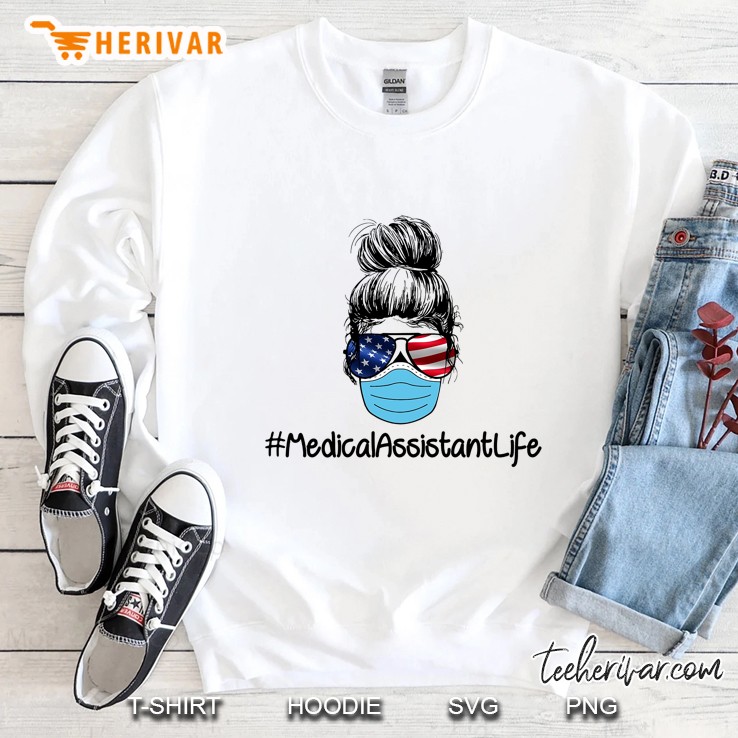 #MedicalAssistantLife Girl Wear American Flag Sunglasses Version Sweatshirt