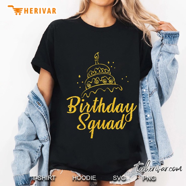 Birthday Squad Party Gold Cake Candle Star Ladies Tee