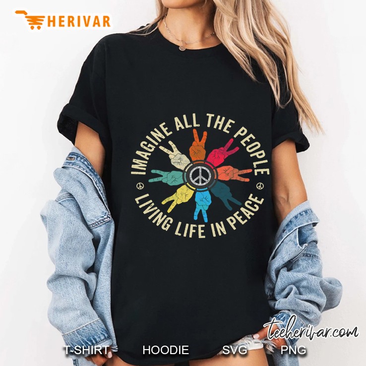 Imagine All The People Living Life In Peace Hippie Ladies Tee