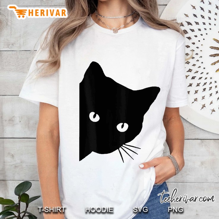 black cat face watching funny cat gift for cat lover Ladies Tee