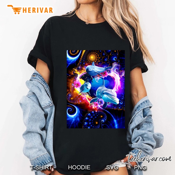Dolphins In Space Floral Version Ladies Tee
