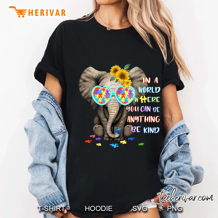 In A World Where You Can Be Anything Be Kind Elephant With Puzzle Pieces Version Ladies Tee