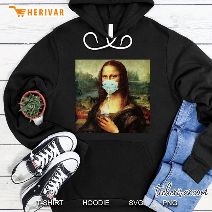 monalisa memes wearing mask and drinking beer Hoodie