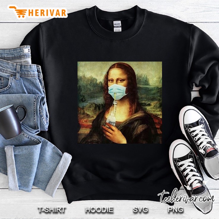 monalisa memes wearing mask and drinking beer Sweatshirt