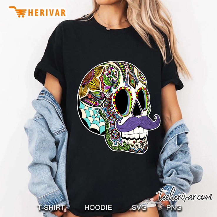 mustache sugar skull Ladies Tee