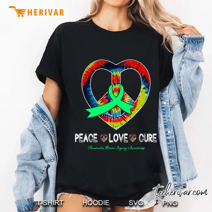 peace love cure traumatic brain injury awareness ribbon gift Ladies Tee