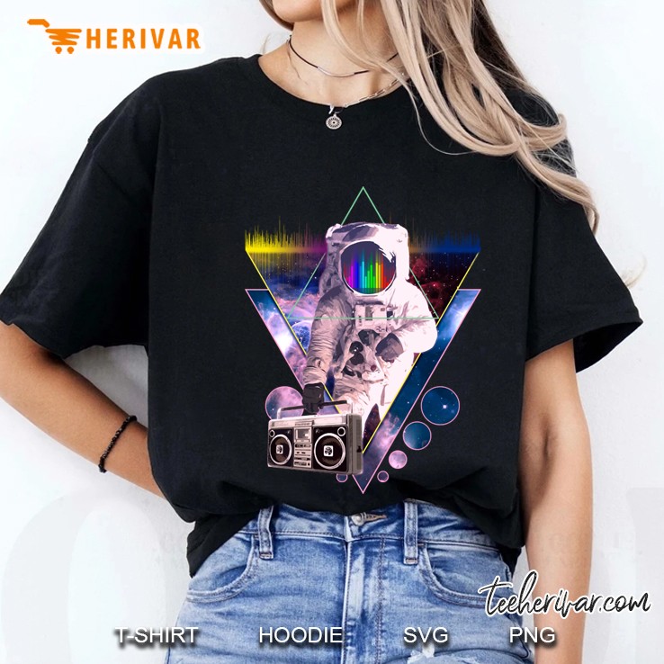Astronaut Holding Boombox Vaporwave Outer Space Art Ladies Tee