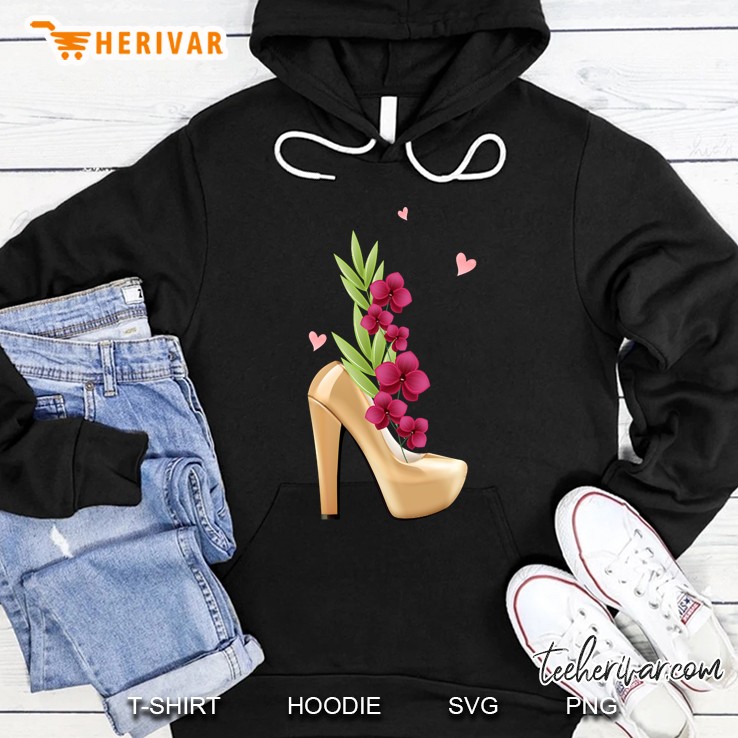 Golden High Heels With Flowers Hoodie