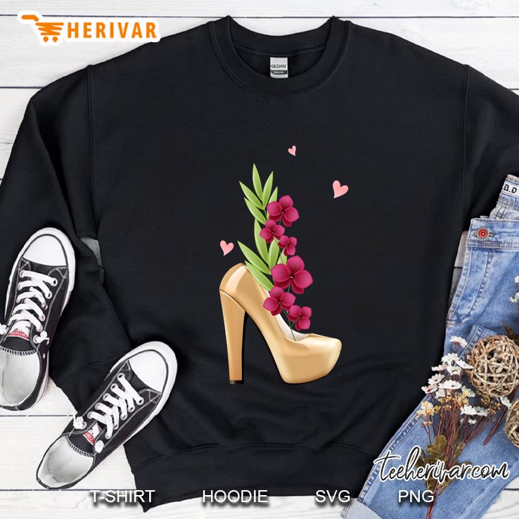 Golden High Heels With Flowers Sweatshirt