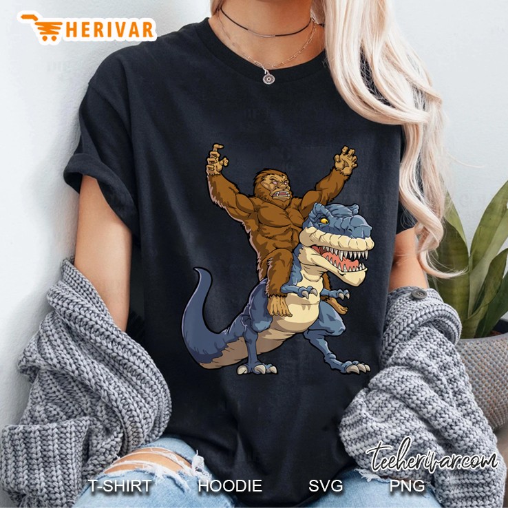 bigfoot sasquatch riding dinosaur t rex funny gifts Ladies Tee