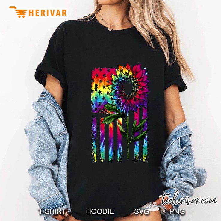 Sunflower And American Flag Tie Dye Version Ladies Tee