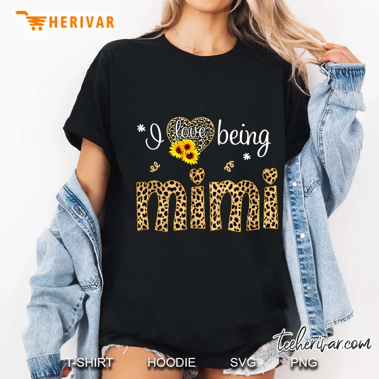 I Love Being Mimi Leopard Heart And Sunflower Version Ladies Tee