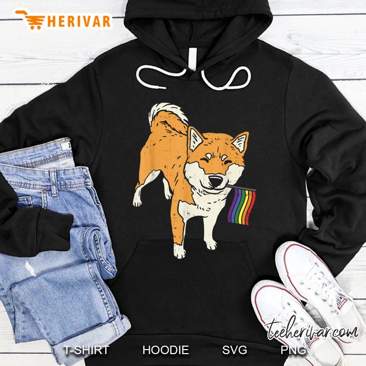 shiba inu rainbow flag cute support Hoodie