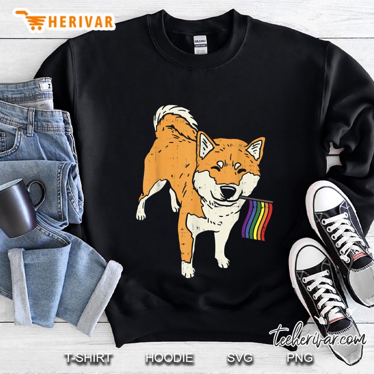 shiba inu rainbow flag cute support Sweatshirt