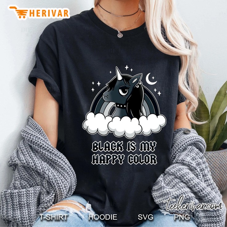 Black Is My Happy Color Unicorn Version Ladies Tee
