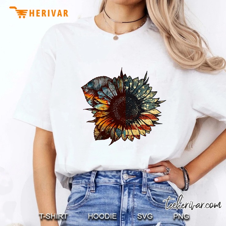 American Flag Sunflower Ladies Tee