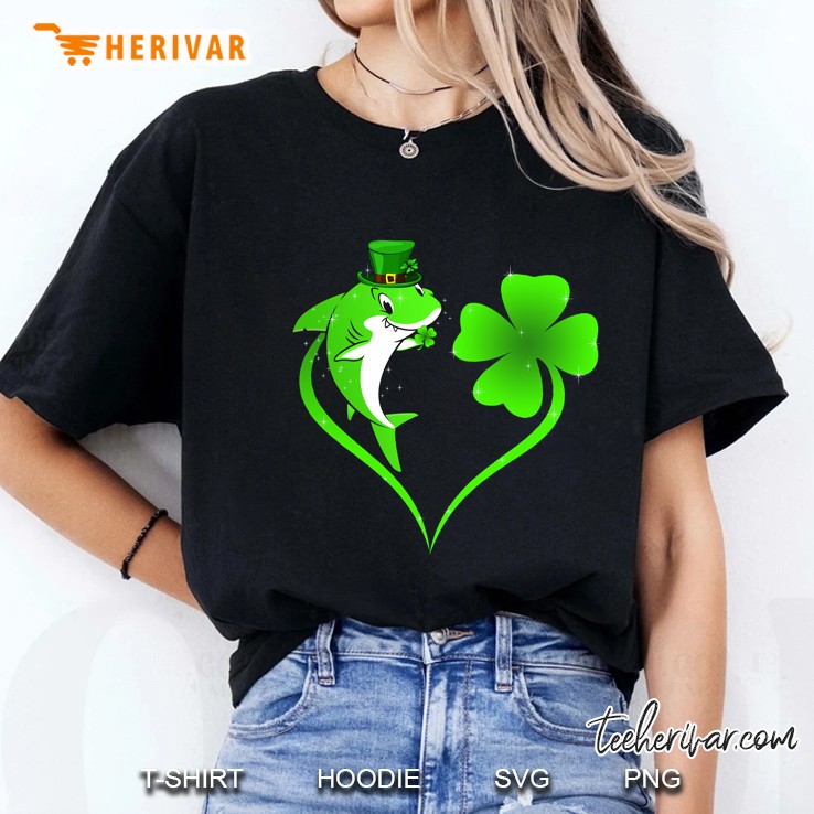 Leprechaun Shark And Four Leaf Clover Heart Ladies Tee