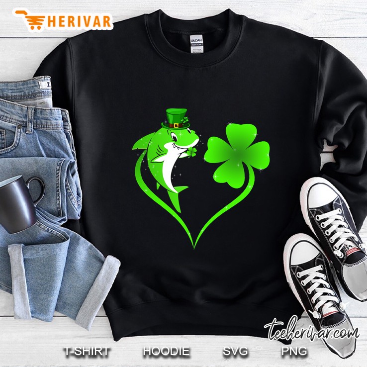 Leprechaun Shark And Four Leaf Clover Heart Sweatshirt