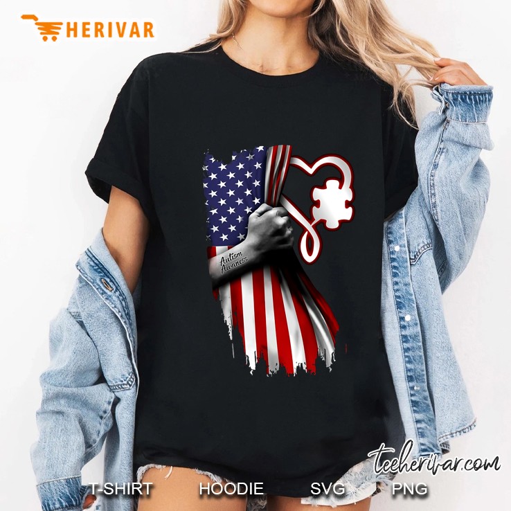 Autism Awareness American Flag Version Ladies Tee