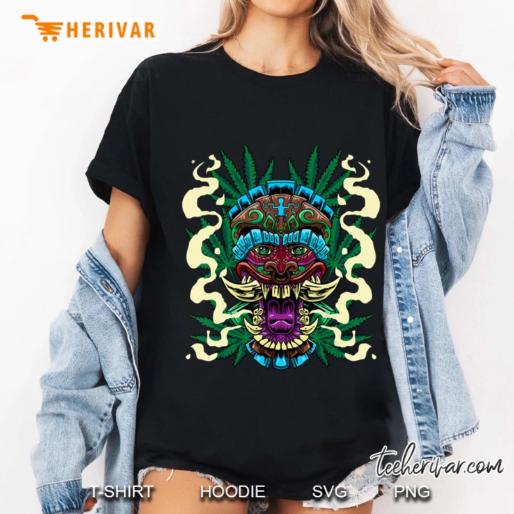 cannabis tiki mask hawaiian totem smoke weed hemp gift idea Ladies Tee