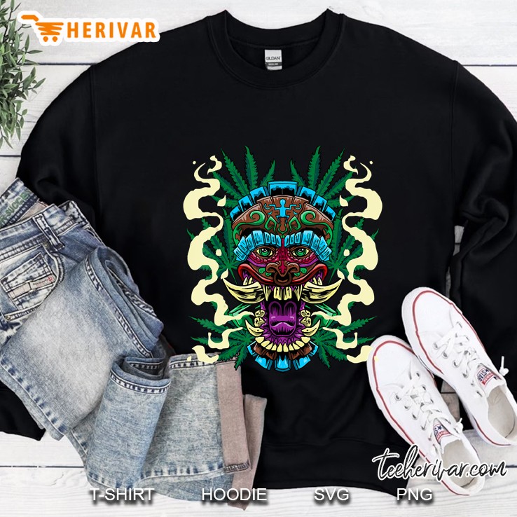 cannabis tiki mask hawaiian totem smoke weed hemp gift idea Sweatshirt