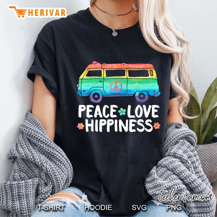 funny peace love hippiness peace van hippie bus rainbow tee Ladies Tee