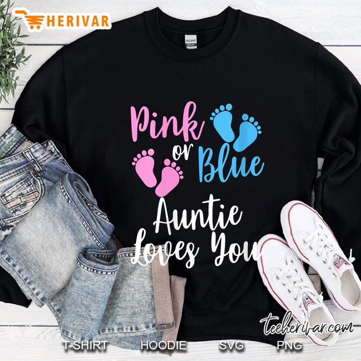 womens gender reveal aunt pink or blue auntie loves you tee v-neck Sweatshirt