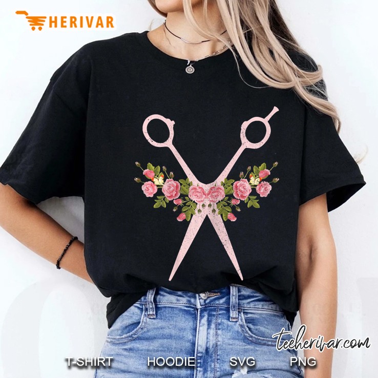 womens hairstylist hairdresser floral pink scissors vintage gift Ladies Tee