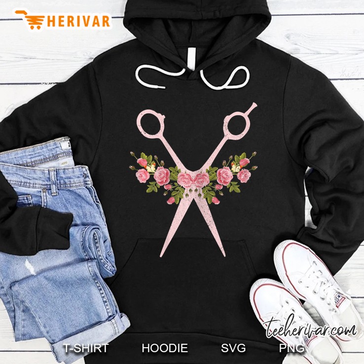 womens hairstylist hairdresser floral pink scissors vintage gift Hoodie