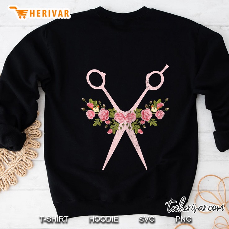 womens hairstylist hairdresser floral pink scissors vintage gift Sweatshirt