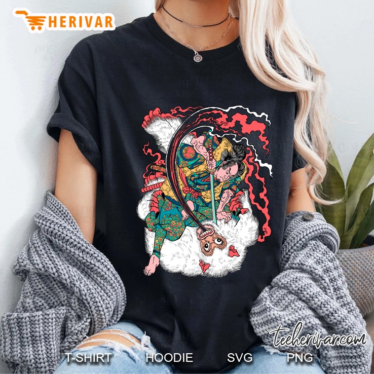 Samurai Killing Oni Ogre Yeti Ukiyo-E Japanese Kuniyoshi Ladies Tee